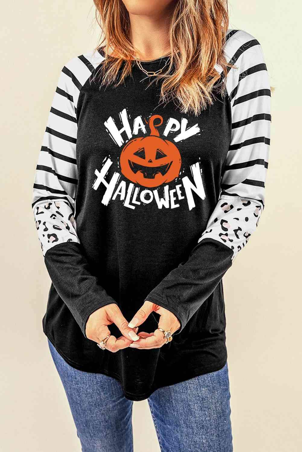 HAPPY HALLOWEEN Graphic Long Sleeve T-Shirt Black Women's T-Shirts - Tophatter Daily Deals