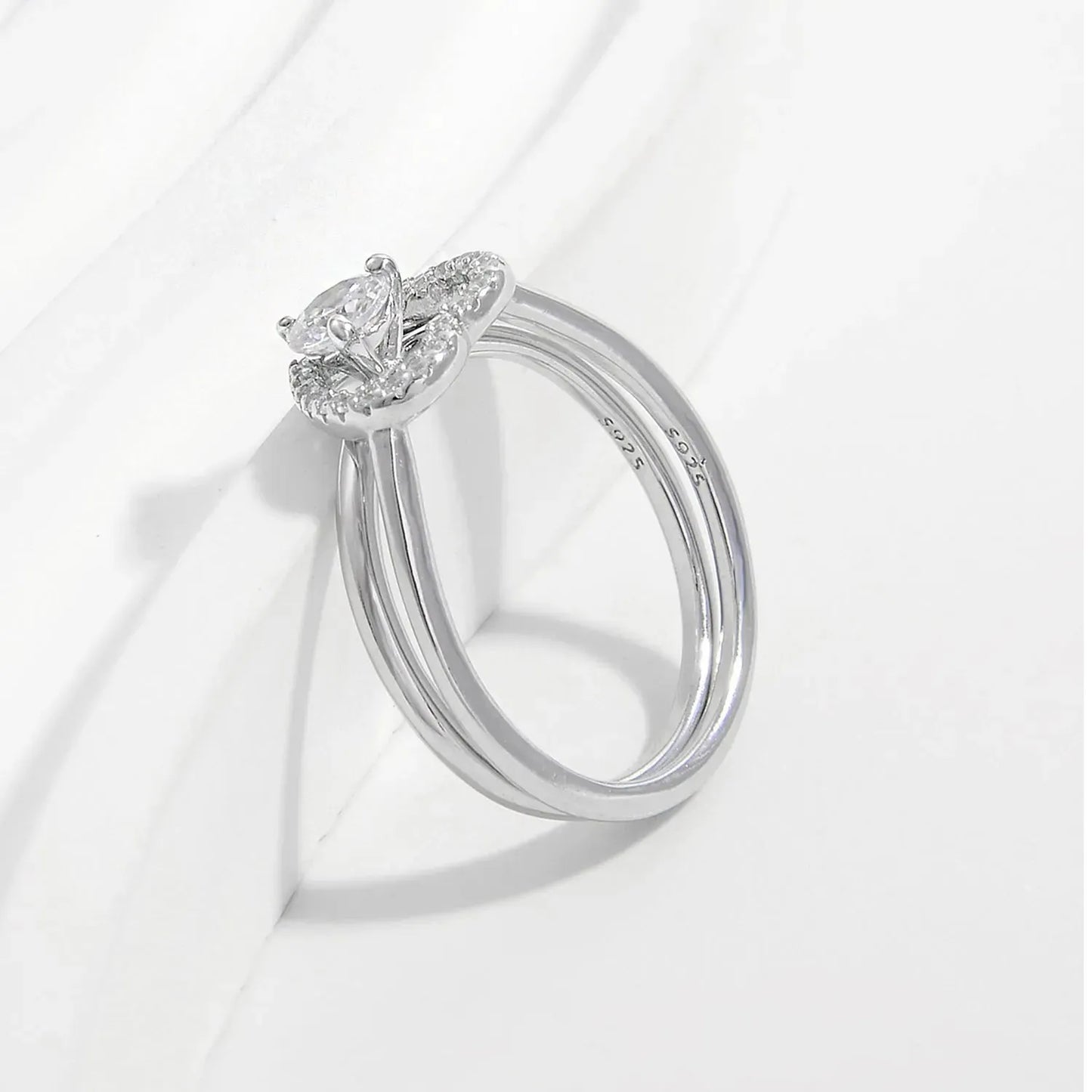2 Piece Heart Shape Zircon 925 Sterling Silver Ring Rings - Tophatter Daily Deals