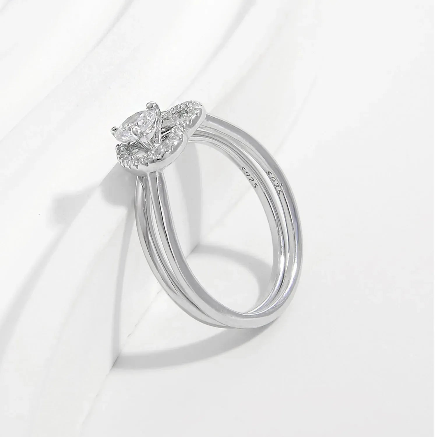 2 Piece Heart Shape Zircon 925 Sterling Silver Ring Rings - Tophatter Daily Deals