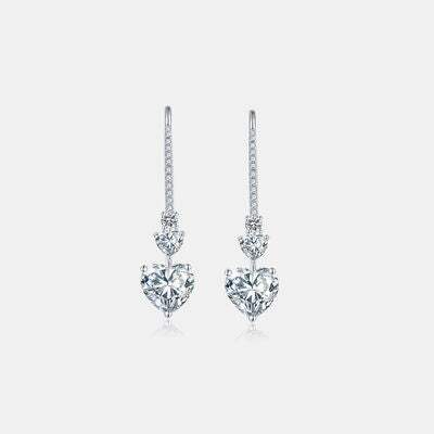 5.44 Carat 925 Sterling Silver Moissanite Heart Drop Earrings Silver One Size Moissanite - Tophatter Daily Deals