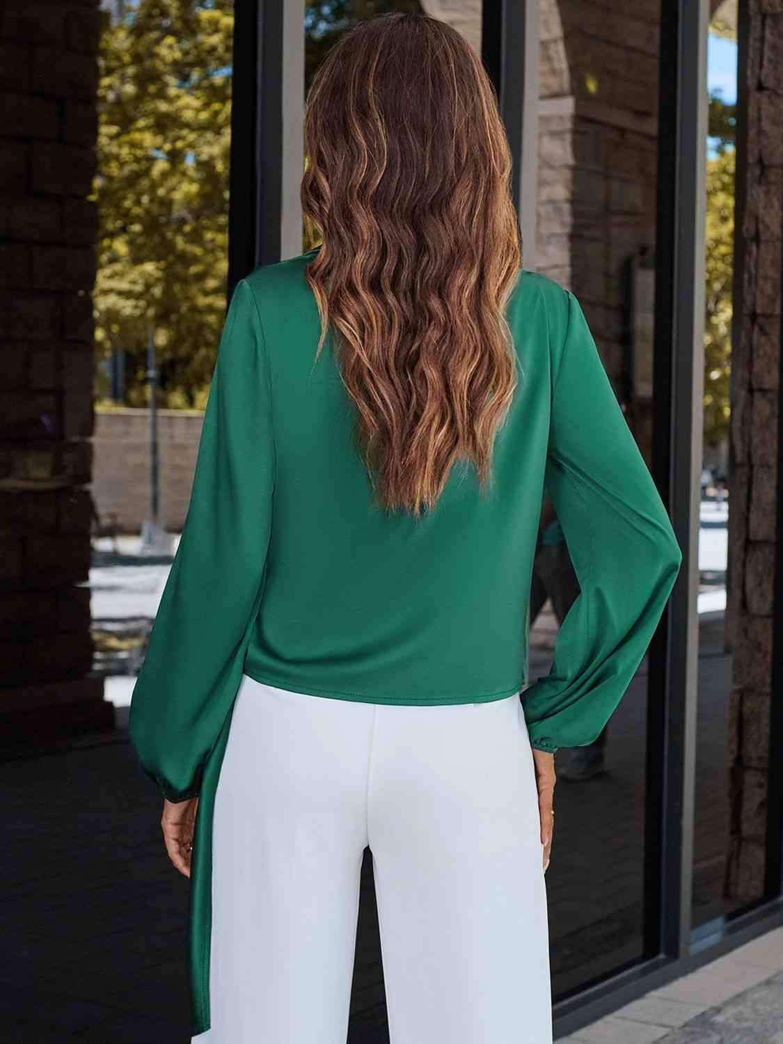 Surplice Neck Long Sleeve Blouse Blouses - Tophatter Daily Deals