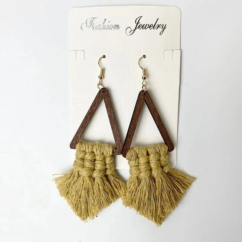 Tassel Detail Geometric Earrings Chartreuse One Size Earrings - Tophatter Daily Deals