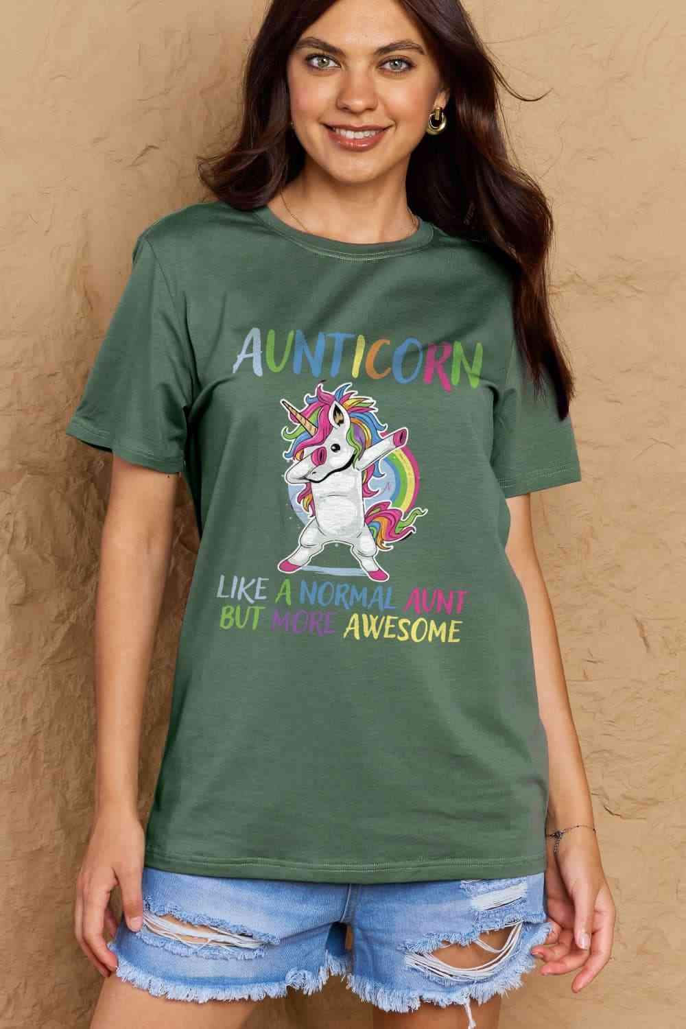 Simply Love Full Size AUNTICORN LIKE A NORMAL AUNT BUT MORE AWESOME Graphic Cotton Tee Women's T-Shirts - Tophatter Daily Deals