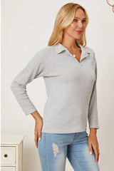 Collared Neck Dropped Shoulder T-Shirt Women's T-Shirts - Tophatter Daily Deals