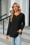 Round Neck Long Sleeve T-Shirt Black Women's T-Shirts - Tophatter Daily Deals