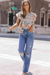 Printed Butterfly Sleeve Round Neck Blouse Blouses - Tophatter Daily Deals