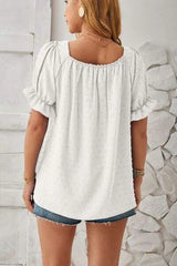 Swiss Dot Smocked Square Neck Short Sleeve T-Shirt Women's T-Shirts - Tophatter Daily Deals