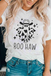 V-Neck Short Sleeve BOO HAW Ghost Graphic T-Shirt White - Tophatter Daily Deals