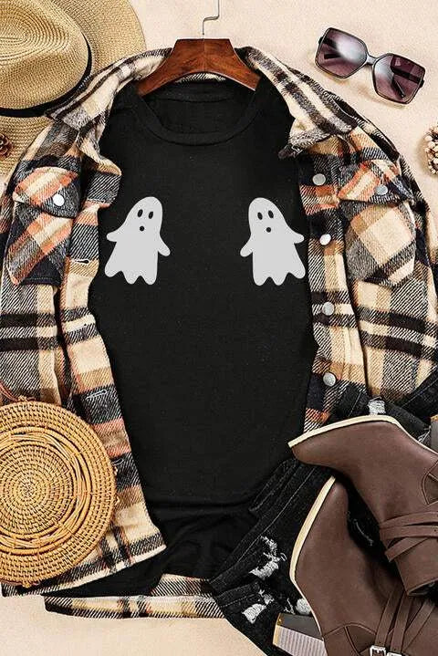Ghost Graphic Short Sleeve Round Neck T-Shirt Women's T-Shirts - Tophatter Daily Deals
