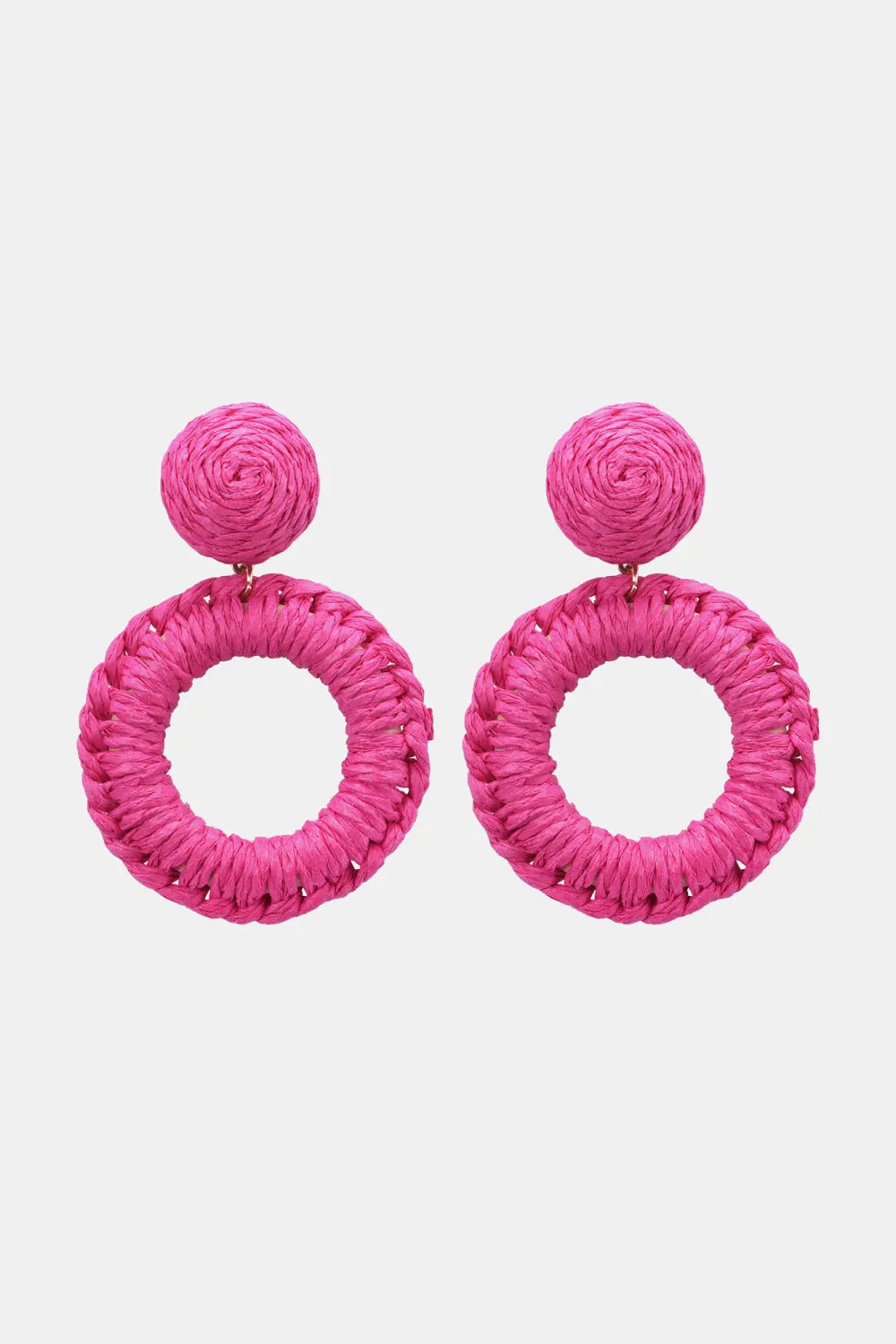 Round Shape Raffia Grass Dangle Earrings Hot Pink One Size Earrings - Tophatter Daily Deals