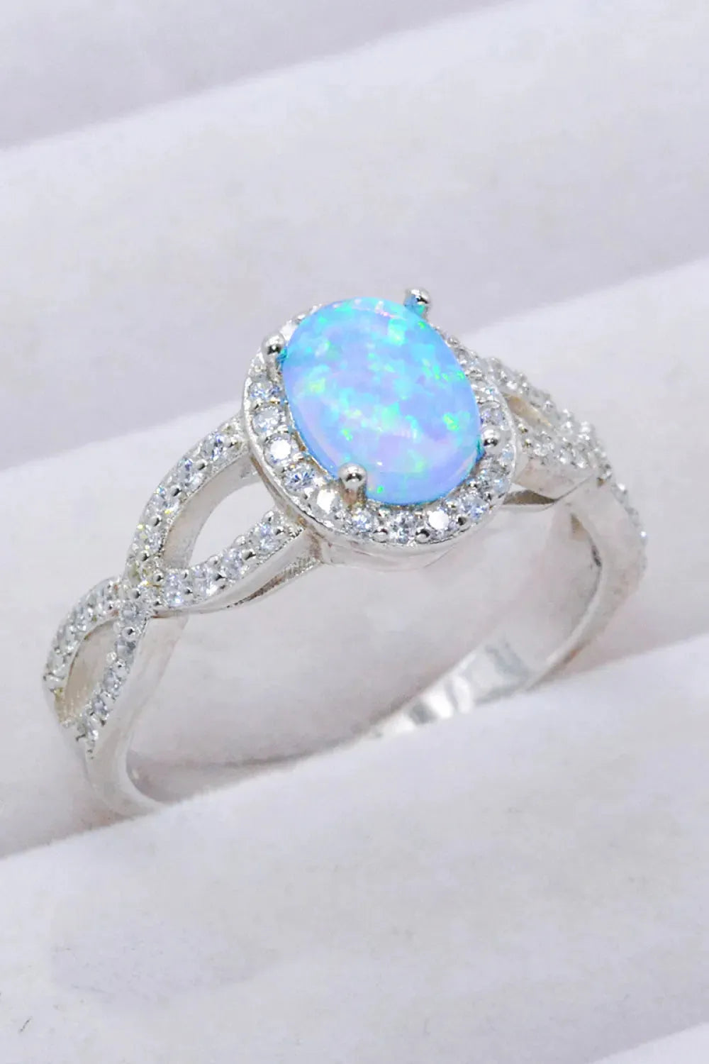925 Sterling Silver Opal Halo Ring Sky Blue Opal - Tophatter Daily Deals