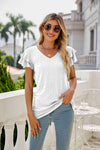 Eyelet Layered Flutter Sleeve V-Neck Top White Blouses - Tophatter Daily Deals