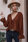 Cropped V-Neck Long Sleeve Blouse Blouses - Tophatter Daily Deals