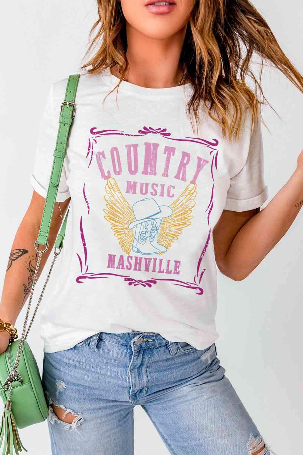 COUNTRY MUSIC NASHVILLE Graphic Tee Women's T-Shirts - Tophatter Daily Deals