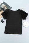 Round Neck Mesh Trim Short Sleeve Tee Women's T-Shirts - Tophatter Daily Deals