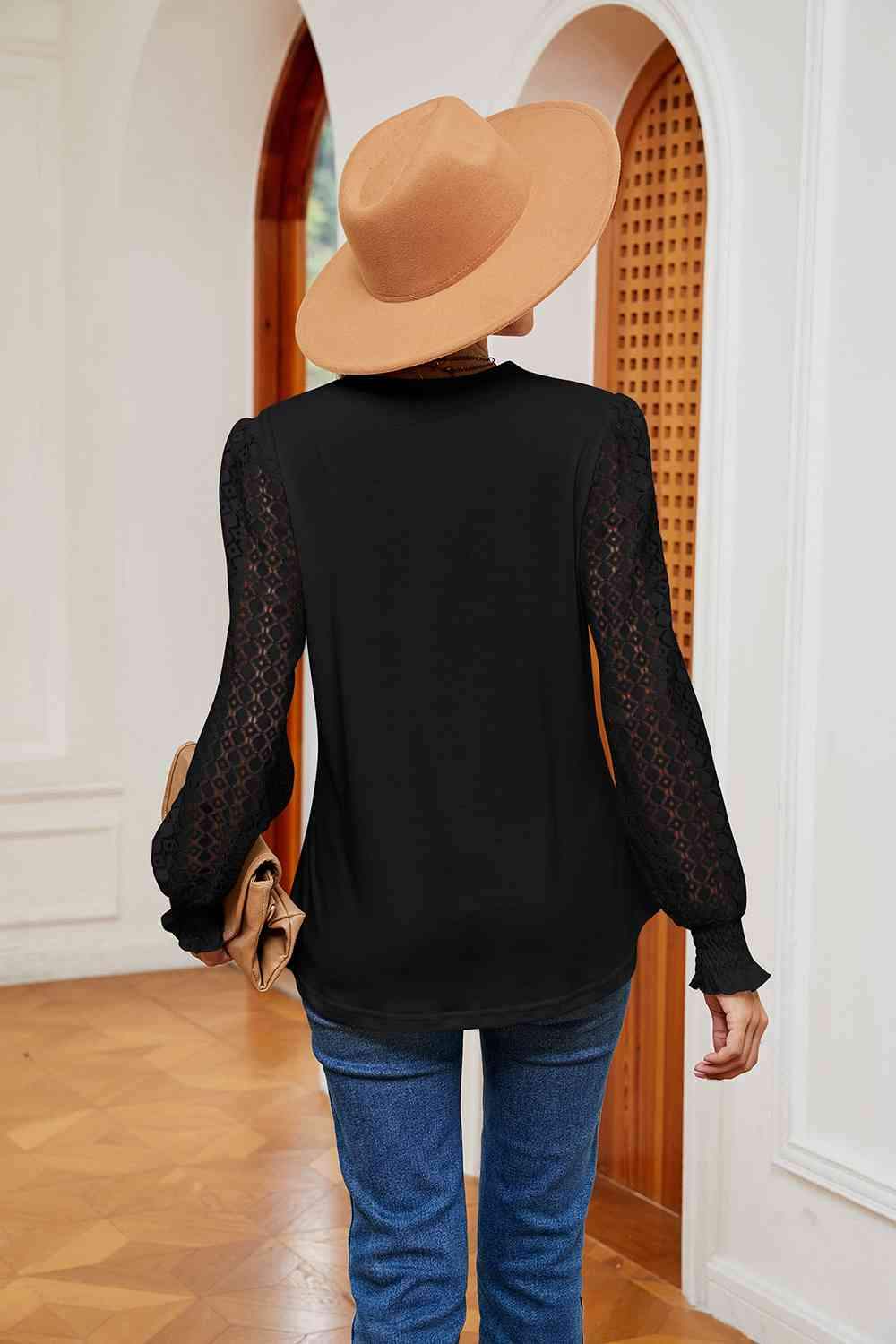 Contrast V-Neck Long Sleeve Blouse Blouses - Tophatter Daily Deals