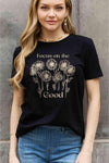 Simply Love Full Size FOCUS ON THE GOOD Graphic Cotton Tee Black Women's T-Shirts - Tophatter Daily Deals