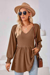 V-Neck Lantern Sleeve Blouse Chestnut Blouses - Tophatter Daily Deals