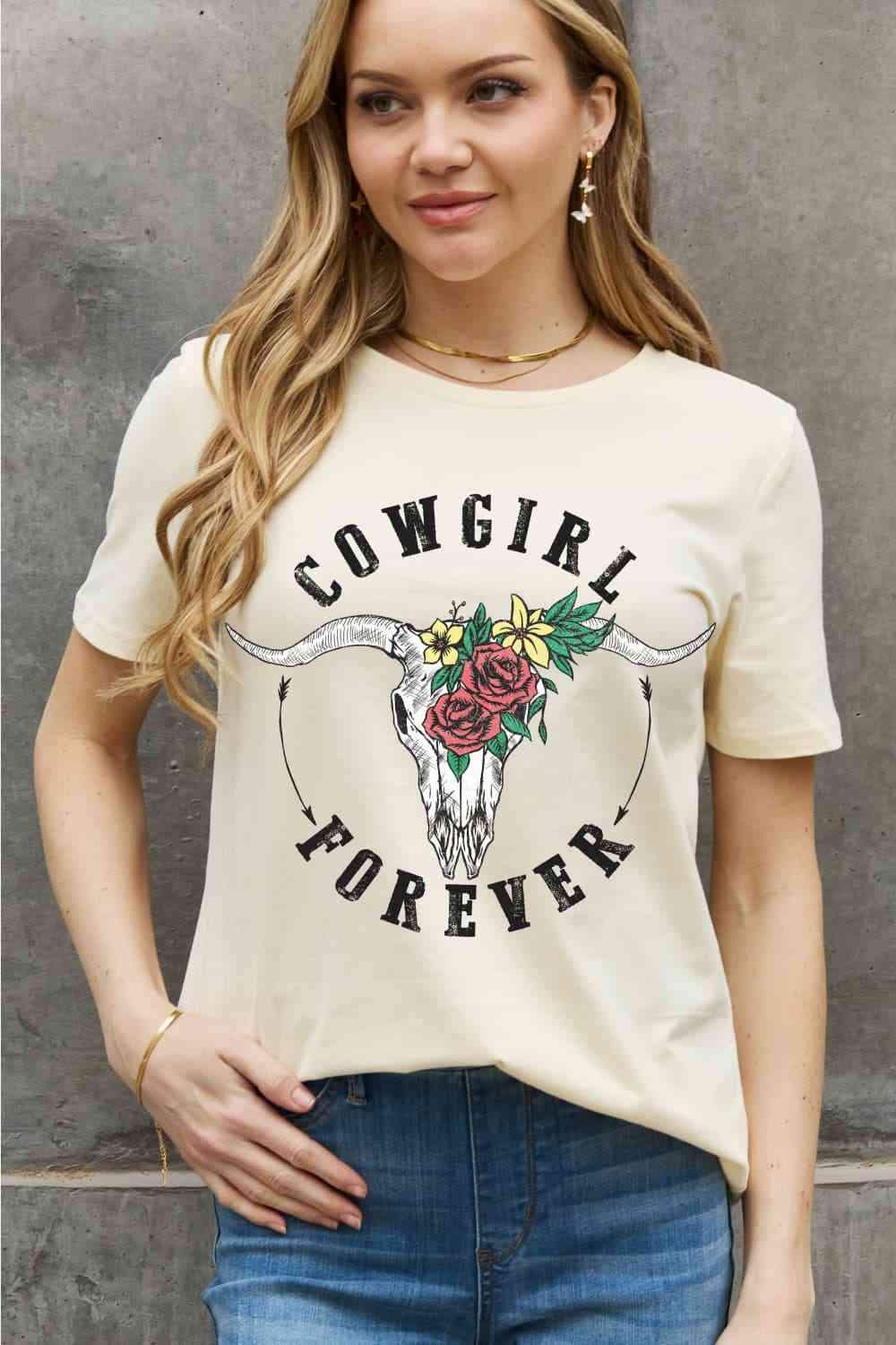 Simply Love Full Size COWGIRL FOREVER Graphic Cotton Tee Women's T-Shirts - Tophatter Daily Deals