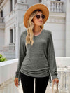 Drawstring V-Neck Long Sleeve T-Shirt Women's T-Shirts - Tophatter Daily Deals