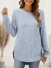 Ribbed Round Neck Long Sleeve T-Shirt Women's T-Shirts - Tophatter Daily Deals