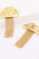18K Gold Plated Fan Fringe Dangle Earrings Gold One Size Earrings - Tophatter Daily Deals
