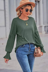 Round Neck Flounce Sleeve Blouse Blouses - Tophatter Daily Deals