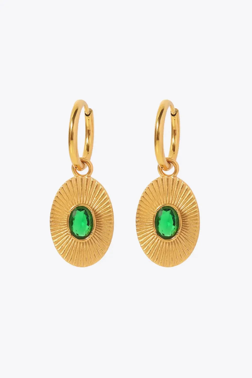 Stainless Steel Oval Dangle Earrings Green One Size Earrings - Tophatter Daily Deals