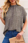 Leopard Print Mock Neck Blouse Black Blouses - Tophatter Daily Deals