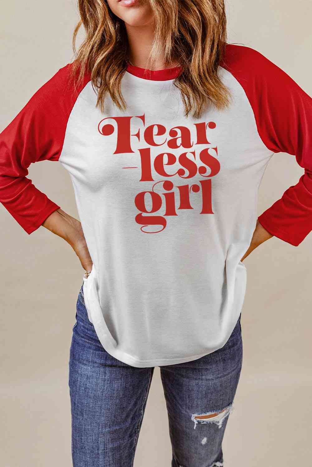 FEARLESS GIRL Graphic Raglan Sleeve Top Women's T-Shirts - Tophatter Daily Deals