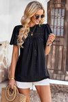 Frill Trim Round Neck Eyelet Puff Sleeve Blouse Blouses - Tophatter Daily Deals