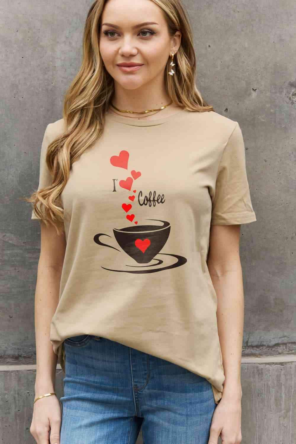 Simply Love Full Size I LOVE COFFEE Graphic Cotton Tee Women's T-Shirts - Tophatter Daily Deals