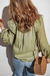 Ruffled Notched Neck Balloon Sleeve Blouse Blouses - Tophatter Daily Deals