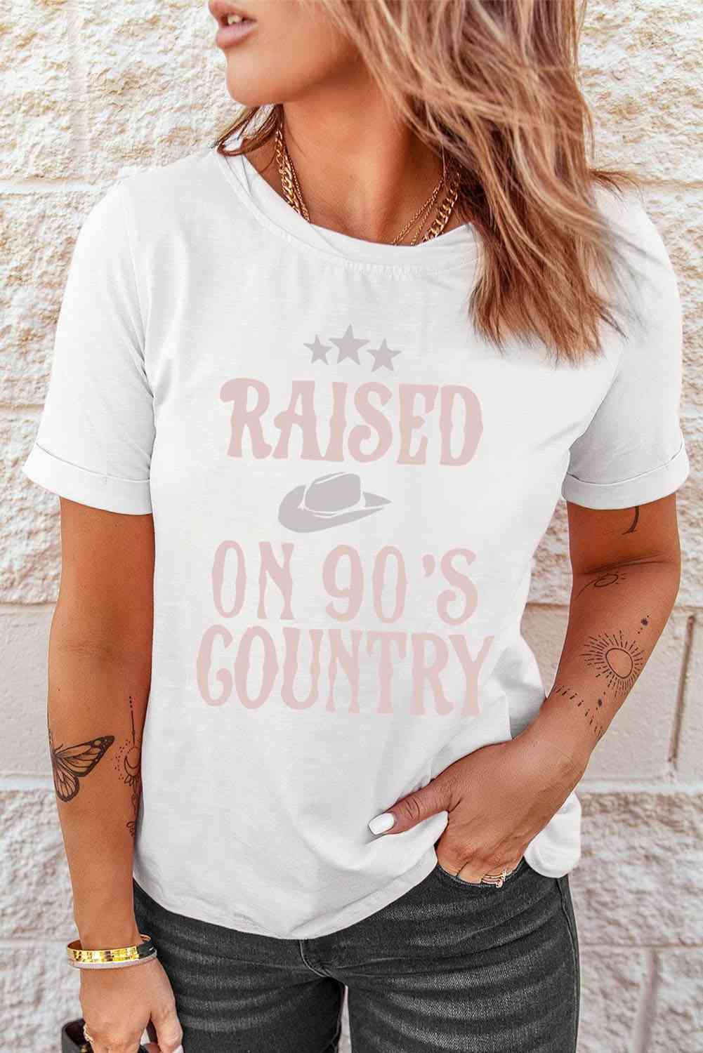 Letter Graphic Cuffed Tee Women's T-Shirts - Tophatter Daily Deals