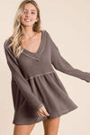 BiBi Waffle Knit V-Neck Babydoll Blouse Blouses - Tophatter Daily Deals