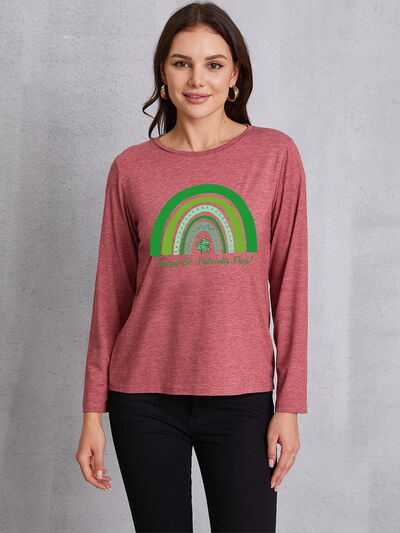 HAPPY ST. PATRICK'S DAY Round Neck T-Shirt Light Mauve Women's T-Shirts - Tophatter Daily Deals