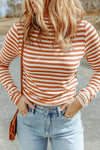 Double Take Striped Mock Neck Long Sleeve Top Ochre Blouses - Tophatter Daily Deals