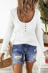 Button Front Scoop Neck Top Blouses - Tophatter Daily Deals