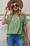 Notched Side Slit Cuffed Blouse Green Blouses - Tophatter Daily Deals