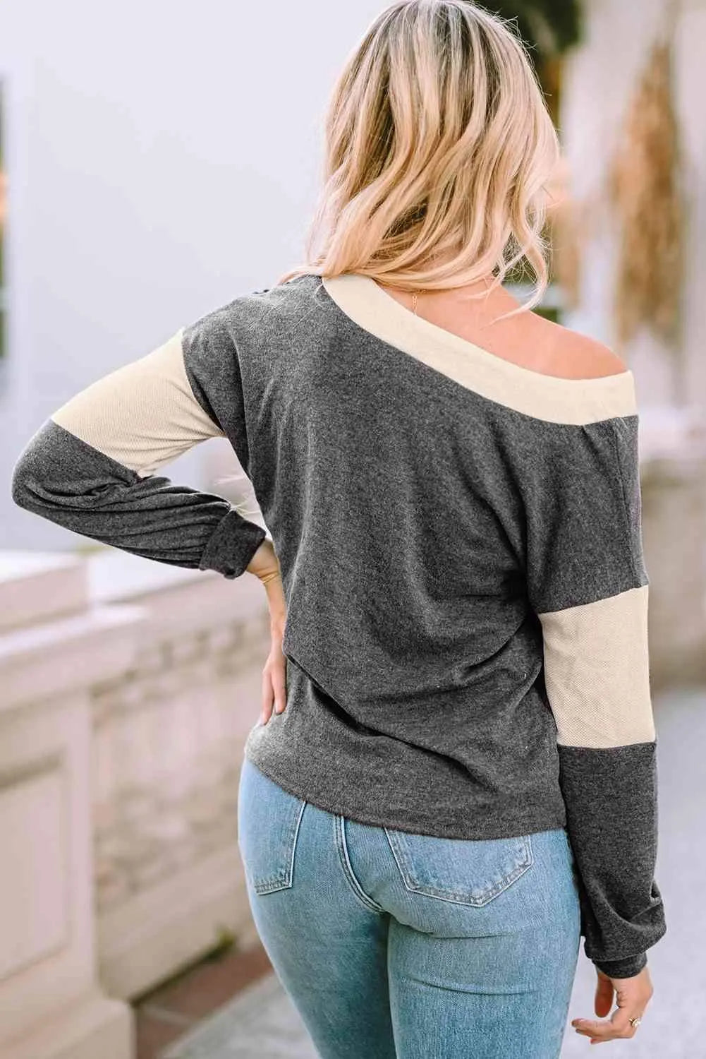 V Neck Color Block Top Blouses - Tophatter Daily Deals