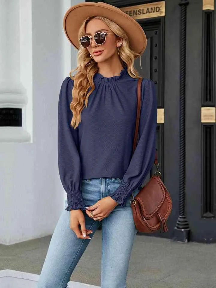 Round Neck Flounce Sleeve Blouse Blouses - Tophatter Daily Deals