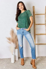 Zenana Washed Ribbed Short Sleeve T-Shirt Blouses - Tophatter Daily Deals
