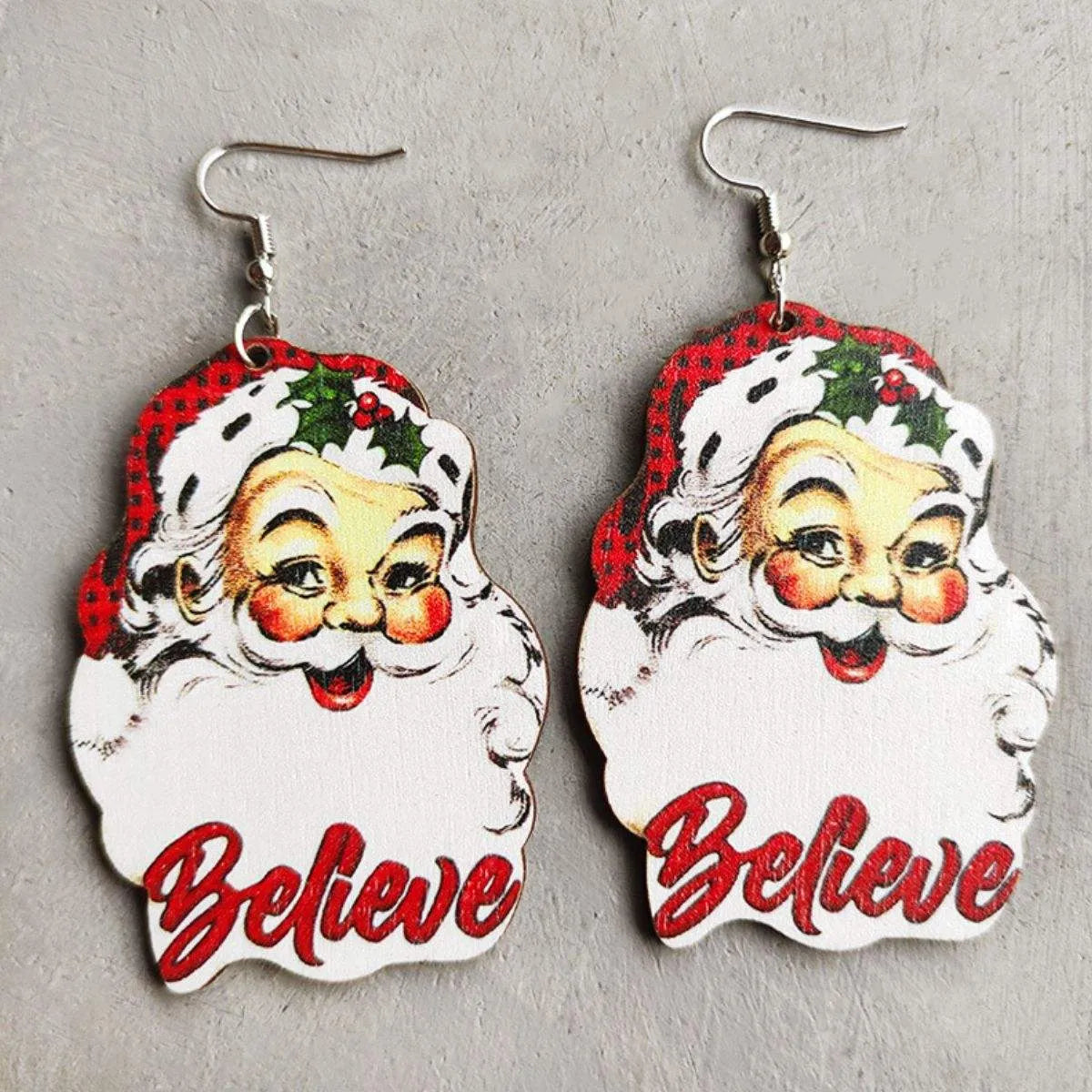 Christmas Themed Wood Dangle Earrings Style E One Size Earrings - Tophatter Daily Deals