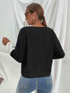 Three-Tone Color Block Dropped Shoulder Long Sleeve Tee Blouses - Tophatter Daily Deals