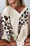 Leopard Textured V-Neck Top Beige Blouses - Tophatter Daily Deals