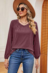 Ruched V-Neck Raglan Sleeve T-Shirt Magenta Women's T-Shirts - Tophatter Daily Deals