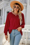 Round Neck Long Sleeve Top Deep Red Women's T-Shirts - Tophatter Daily Deals