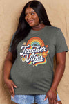 Simply Love Full Size TEACHER VIBES Graphic Cotton T-Shirt Women's T-Shirts - Tophatter Daily Deals