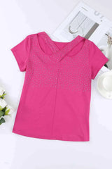 Rhinestone Crisscross Short Sleeve Top Women's T-Shirts - Tophatter Daily Deals