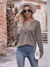 Double Take Buttoned Notched Neck Long Sleeve Top Blouses - Tophatter Daily Deals